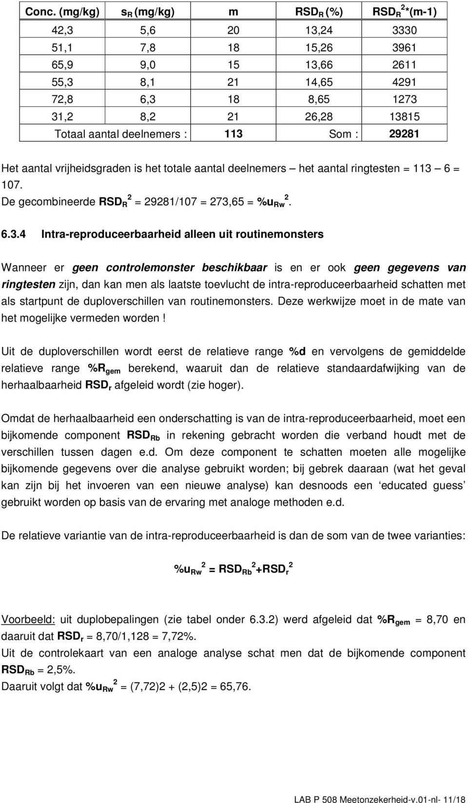 Som : 29281 Het aantal vrijheidsgraden is het totale aantal deelnemers het aantal ringtesten = 113 