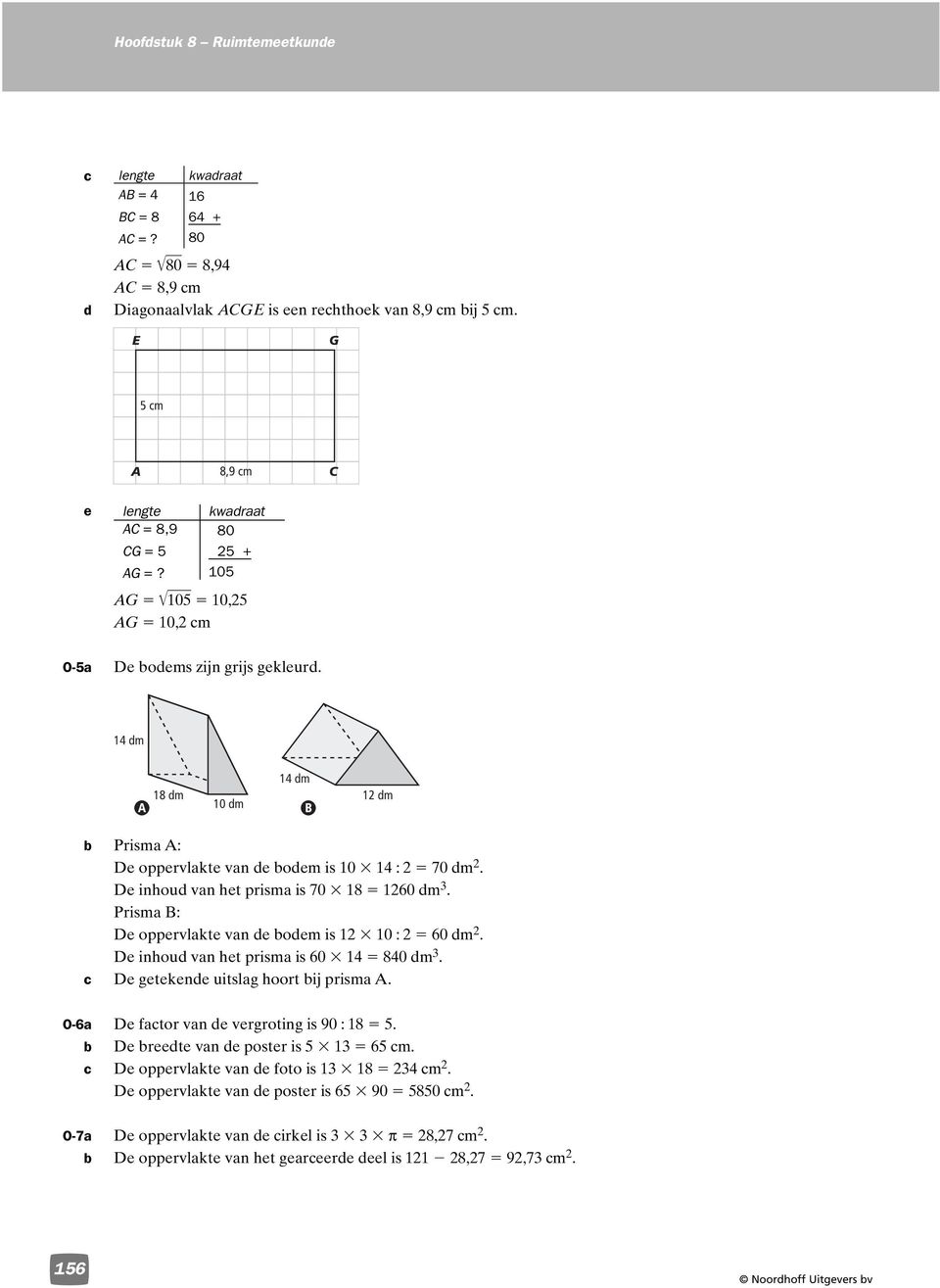 Prisma : De oppervlakte van e oem is 0 : 60 m. De inhou van het prisma is 60 4 840 m 3. De getekene uitslag hoort ij prisma. O-6a De fator van e vergroting is 90 : 8 5.