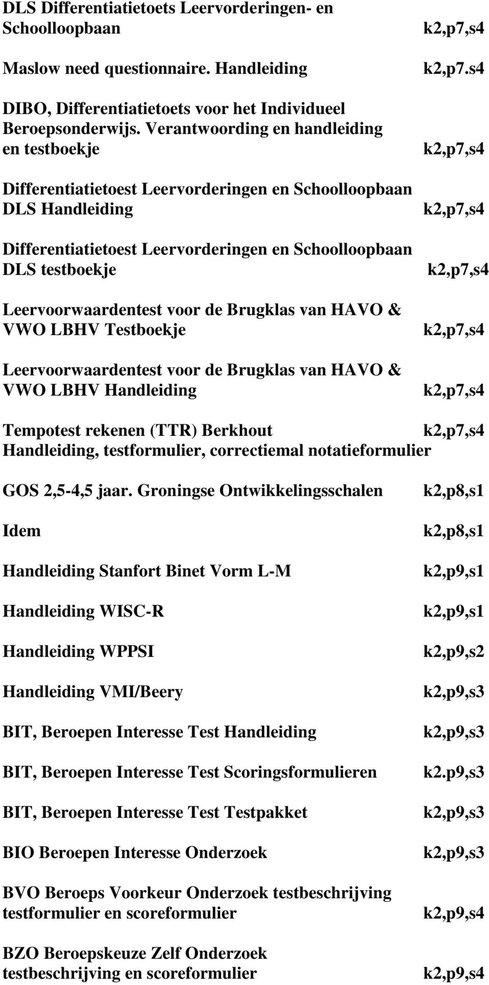 Leervoorwaardentest voor de Brugklas van HAVO & VWO LBHV Testboekje Leervoorwaardentest voor de Brugklas van HAVO & VWO LBHV Handleiding k2,p7,s4 k2,p7.