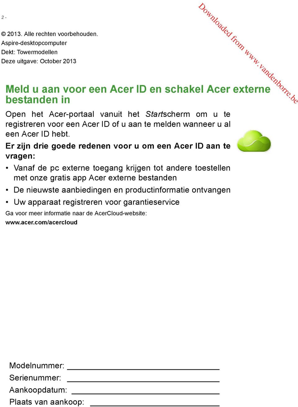 Startscherm om u te registreren voor een Acer ID of u aan te melden wanneer u al een Acer ID hebt.