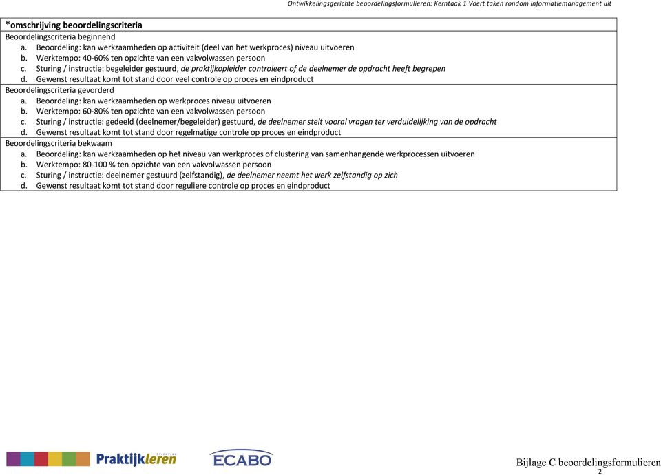 Sturing / instructie: begeleider gestuurd, de praktijkopleider controleert of de deelnemer de opdracht heeft begrepen d.