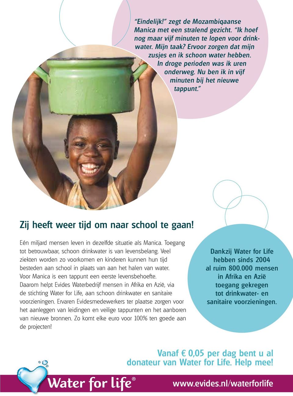 Toegang tot betrouwbaar, schoon drinkwater is van levensbelang. Veel ziekten worden zo voorkomen en kinderen kunnen hun tijd besteden aan school in plaats van aan het halen van water.