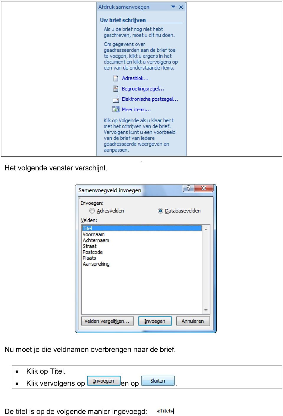 naar de brief. Klik op Titel.