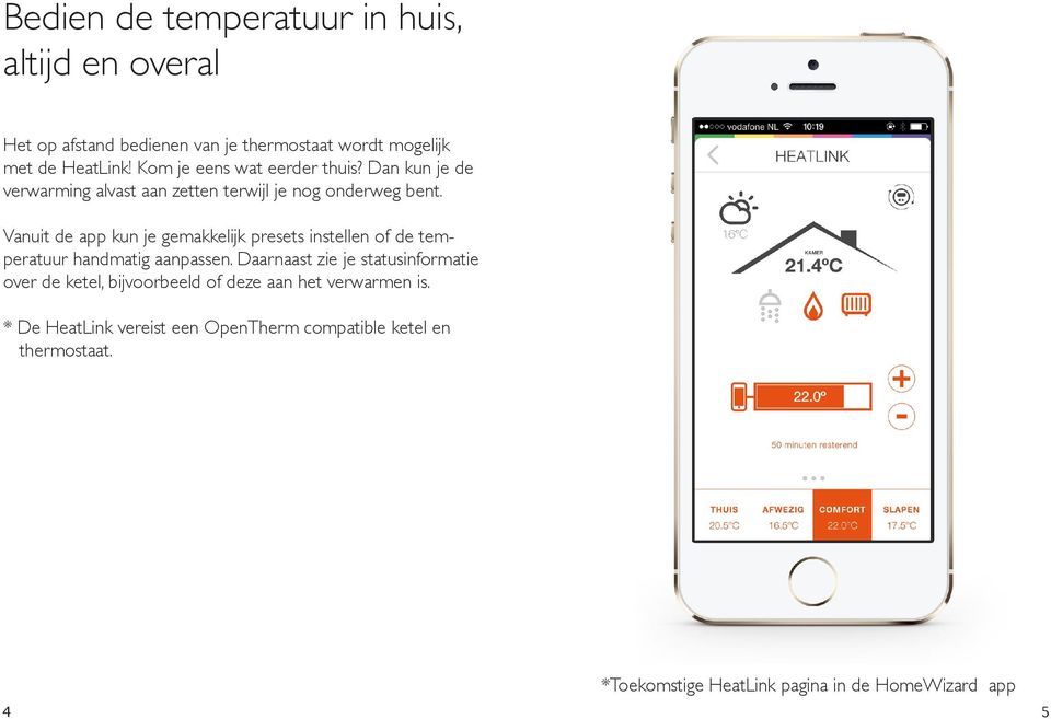 Vanuit de app kun je gemakkelijk presets instellen of de temperatuur handmatig aanpassen.