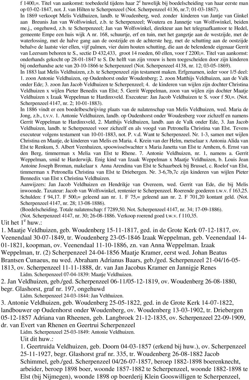 j., ongehuwd, z.b. te Scherpenzeel; Jan van Wolfswinkel, direkteur aan het telegraafkantoor te Hedel, gemeente Empe een huis wijk A nr.