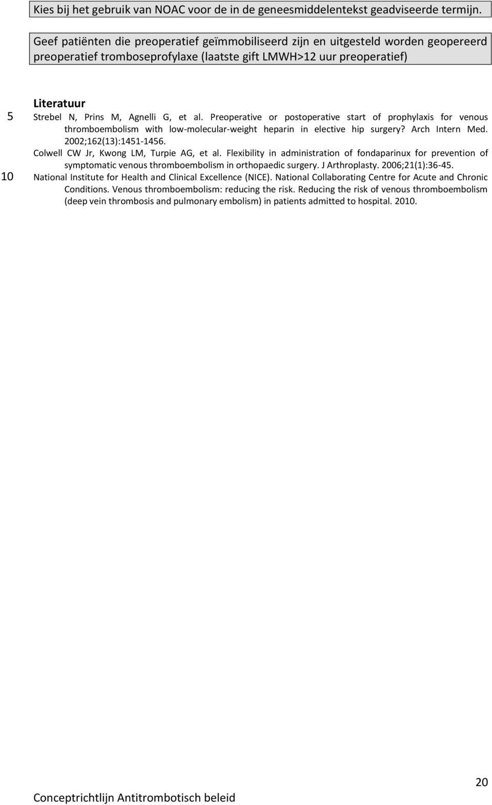 et al. Preoperative or postoperative start of prophylaxis for venous thromboembolism with low-molecular-weight heparin in elective hip surgery? Arch Intern Med. 02;162(13):1451-1456.