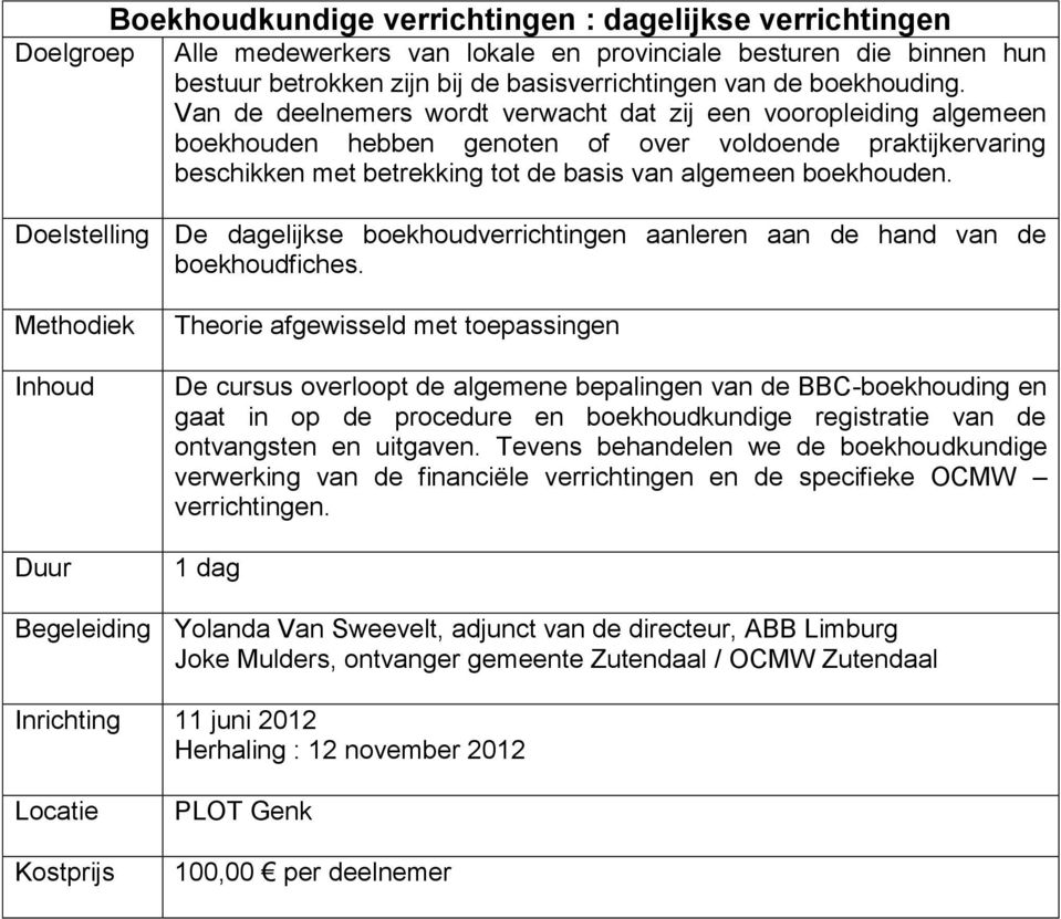 Doelstelling De dagelijkse boekhoudverrichtingen aanleren aan de hand van de boekhoudfiches.