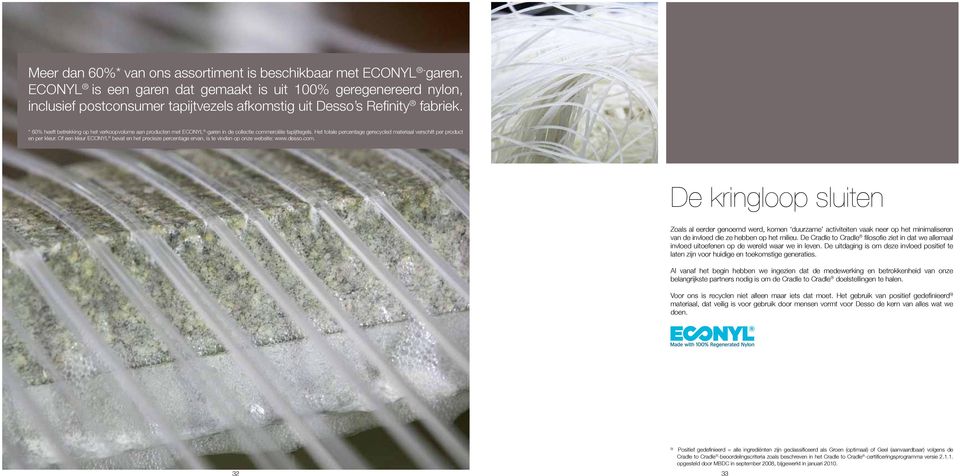 * 60% heeft betrekking op het verkoopvolume aan producten met ECONYL -garen in de collectie commerciële tapijttegels. Het totale percentage gerecycled materiaal verschilt per product en per kleur.