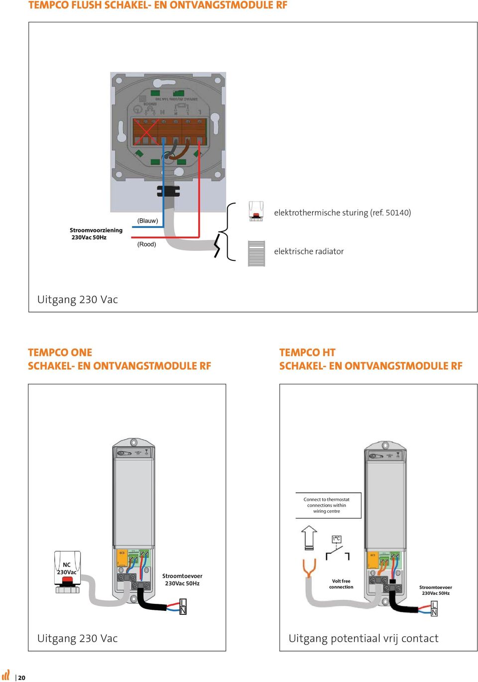 ONTVANGSTMODULE RF Connect to thermostat connections within wiring centre NC 230Vac Stroomtoevoer 230Vac