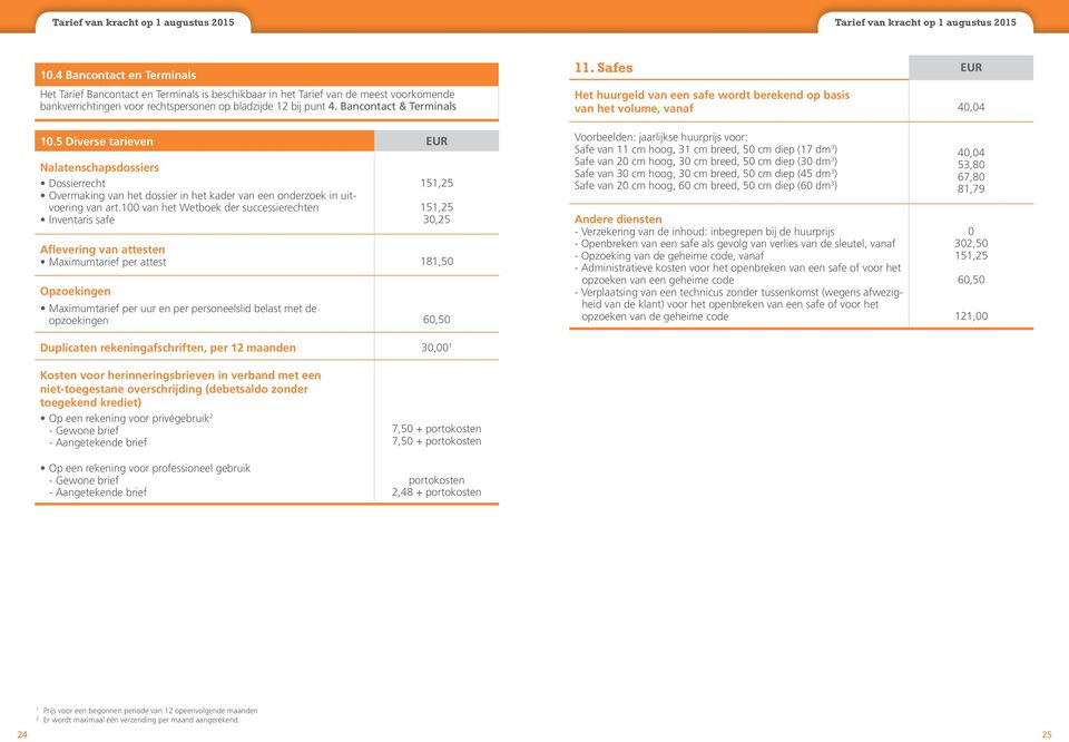 Bancontact & Terminals. Safes EUR Het huurgeld van een safe wordt berekend op basis van het volume, vanaf 4,4.