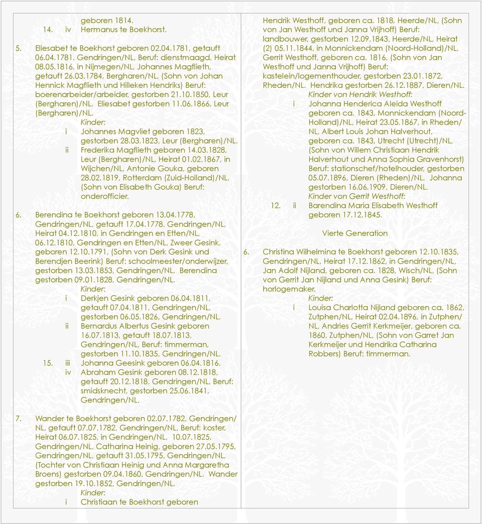 1850, Leur (Bergharen)/NL. Eliesabet gestorben 11.06.1866, Leur (Bergharen)/NL. i Johannes Magvliet geboren 1823, gestorben 28.03.1823, Leur (Bergharen)/NL. ii Frederika Magflieth geboren 14.03.1828, Leur (Bergharen)/NL, Heirat 01.