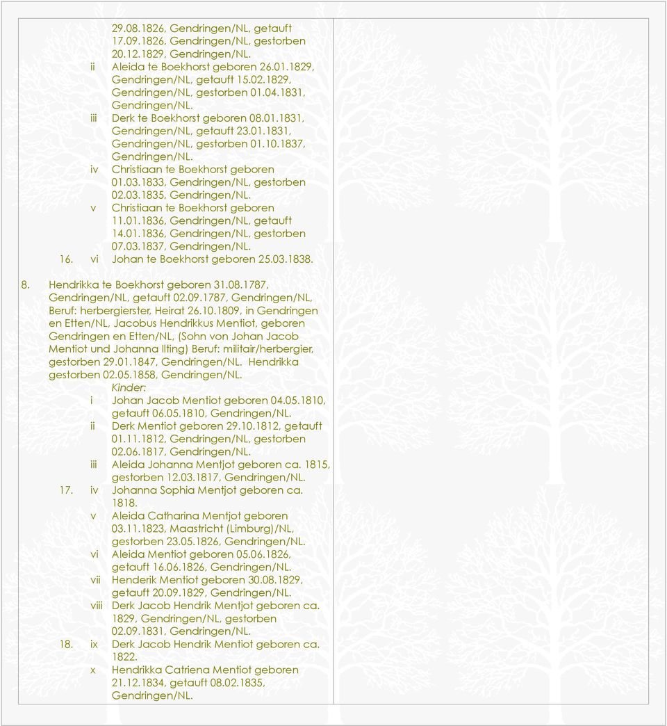 1833, Gendringen/NL, gestorben 02.03.1835, v Christiaan te Boekhorst geboren 11.01.1836, Gendringen/NL, getauft 14.01.1836, Gendringen/NL, gestorben 07.03.1837, 16. vi Johan te Boekhorst geboren 25.