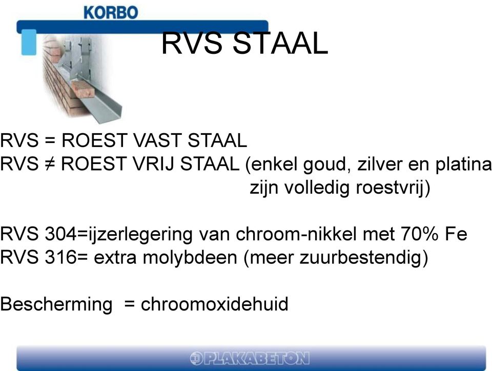 RVS 304=ijzerlegering van chroom-nikkel met 70% Fe RVS