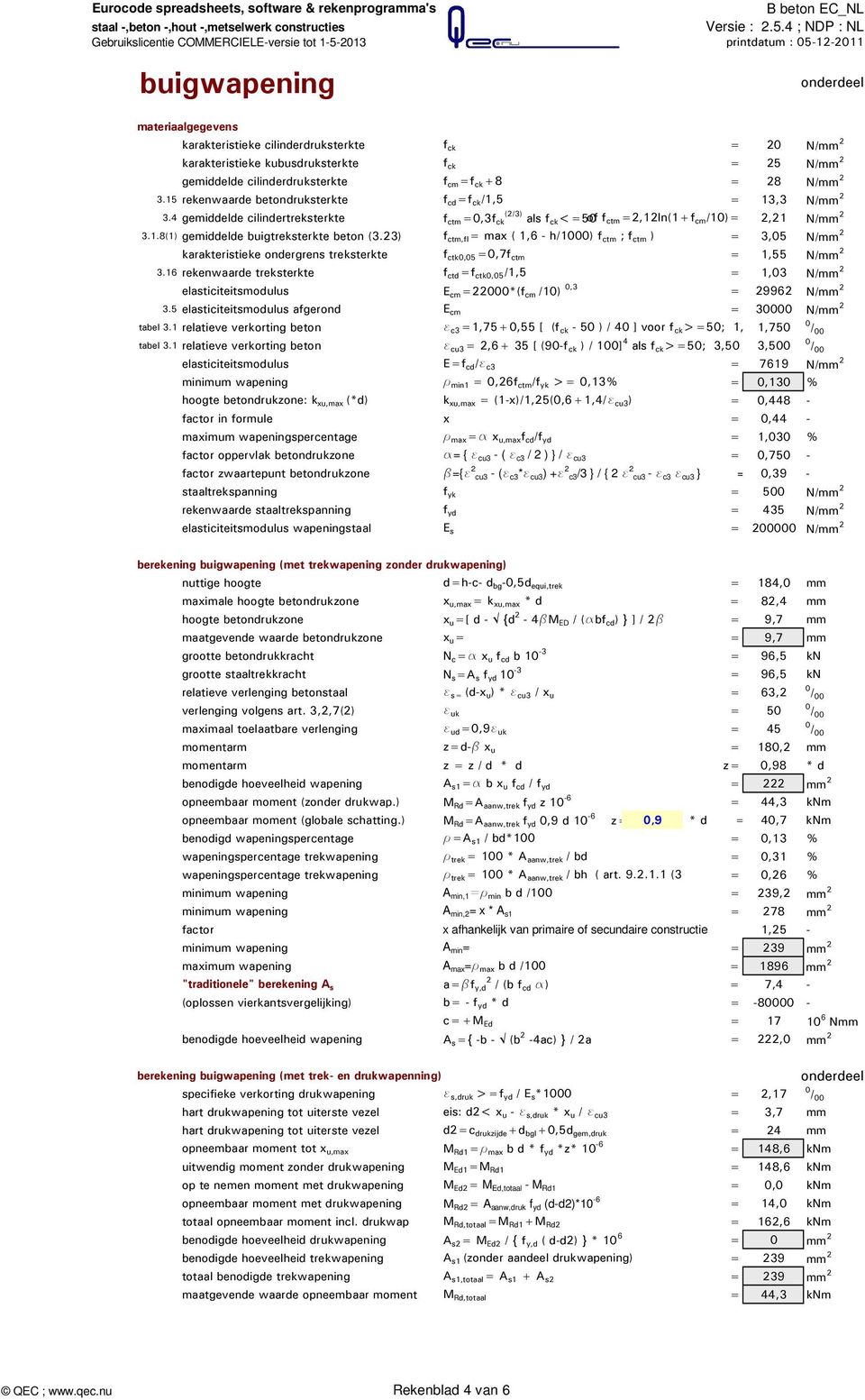 4 gemiddelde cilindertreksterkte f ctm =0,3f ck (/3) als f ck <=50of f ctm =,1ln(1+f cm /10)=,1 N/mm 3.1.8(1) gemiddelde buigtreksterkte beton (3.