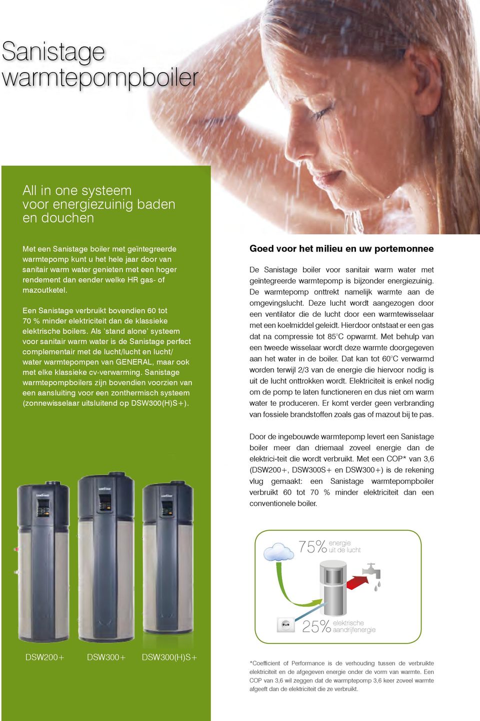 ls stand alone systeem voor sanitair warm water is de Sanistage perfect complementair met de lucht/lucht en lucht/ water warmtepompen van GENERL, maar ook met elke klassieke cv-verwarming.