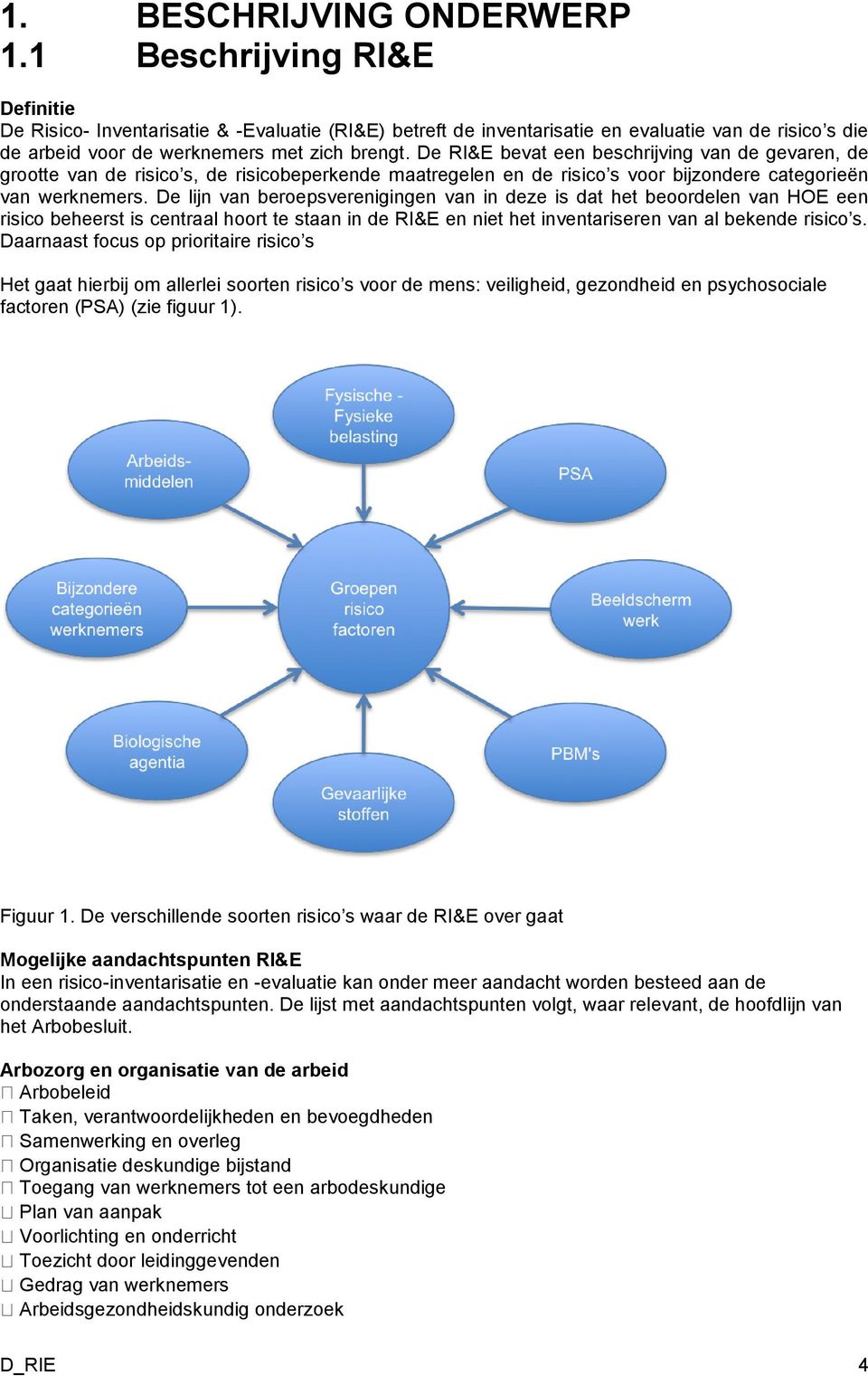 De RI&E bevat een beschrijving van de gevaren, de grootte van de risico s, de risicobeperkende maatregelen en de risico s voor bijzondere categorieën van werknemers.