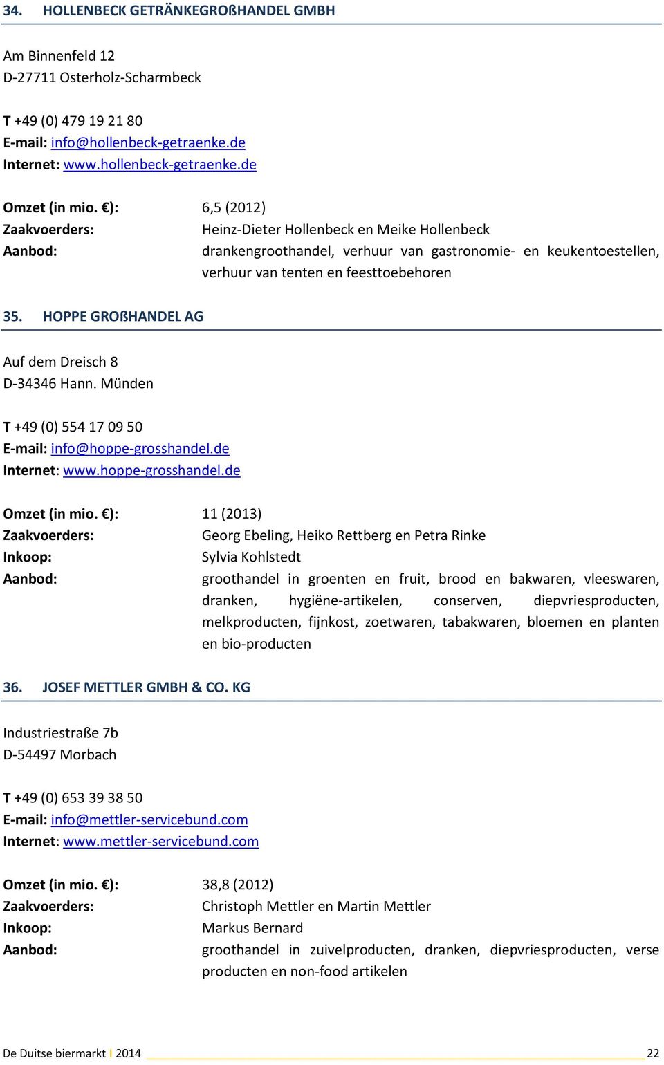 HOPPE GROßHANDEL AG Auf dem Dreisch 8 D-34346 Hann. Münden T +49 (0) 554 17 09 50 E-mail: info@hoppe-grosshandel.de Internet: www.hoppe-grosshandel.de Omzet (in mio.