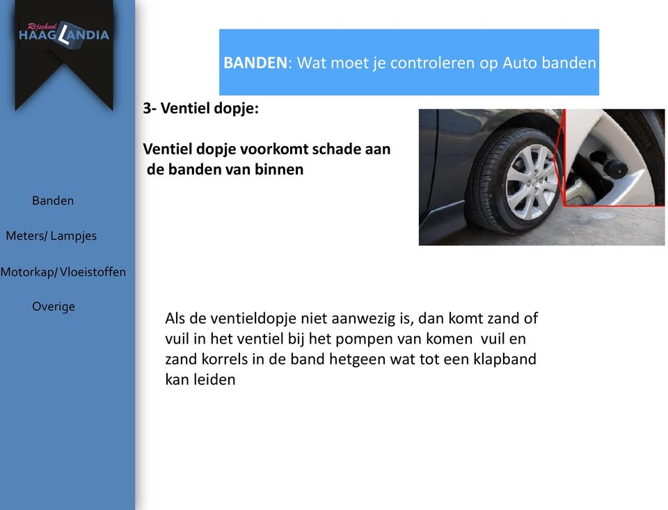 ventieldopje niet aanwezig is, dan komt zand of vuil in het ventiel bij het