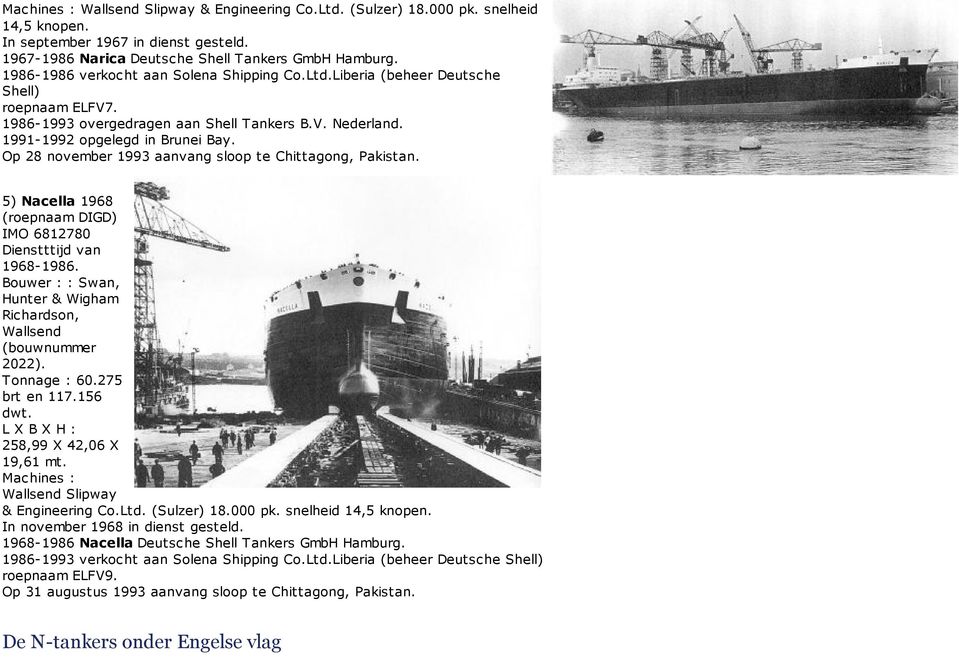Op 28 november 1993 aanvang sloop te Chittagong, Pakistan. 5) Nacella 1968 (roepnaam DIGD) IMO 6812780 Dienstttijd van 1968-1986.