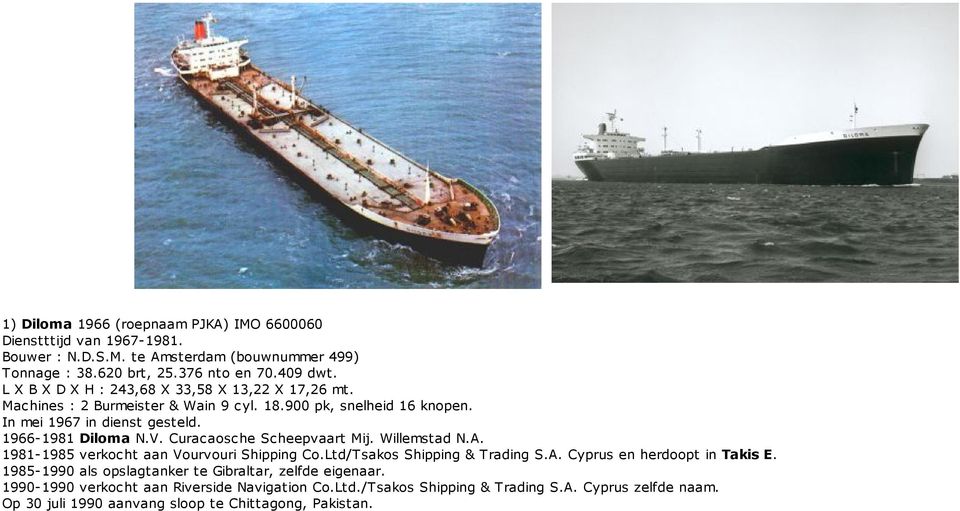 Curacaosche Scheepvaart Mij. Willemstad N.A. 1981-1985 verkocht aan Vourvouri Shipping Co.Ltd/Tsakos Shipping & Trading S.A. Cyprus en herdoopt in Takis E.