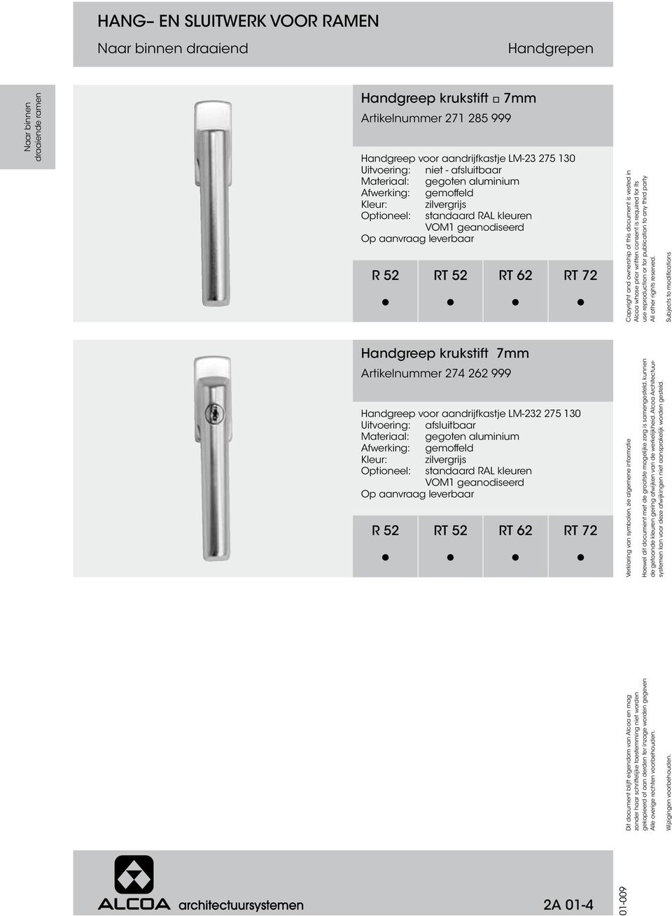 aluminium zilvergrijs VOM1 geanodiseerd Op aanvraag leverbaar Handgreep krukstift 7mm Artikelnummer 274 262 999 Handgreep