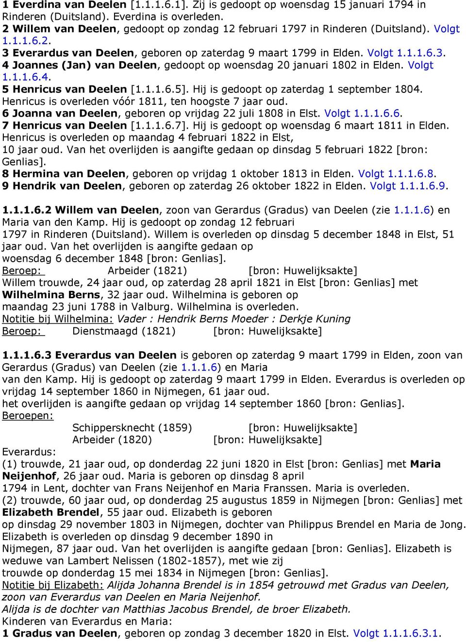 Volgt 1.1.1.6.4. 5 Henricus van Deelen [1.1.1.6.5]. Hij is gedoopt op zaterdag 1 september 1804. Henricus is overleden vóór 1811, ten hoogste 7 jaar oud.