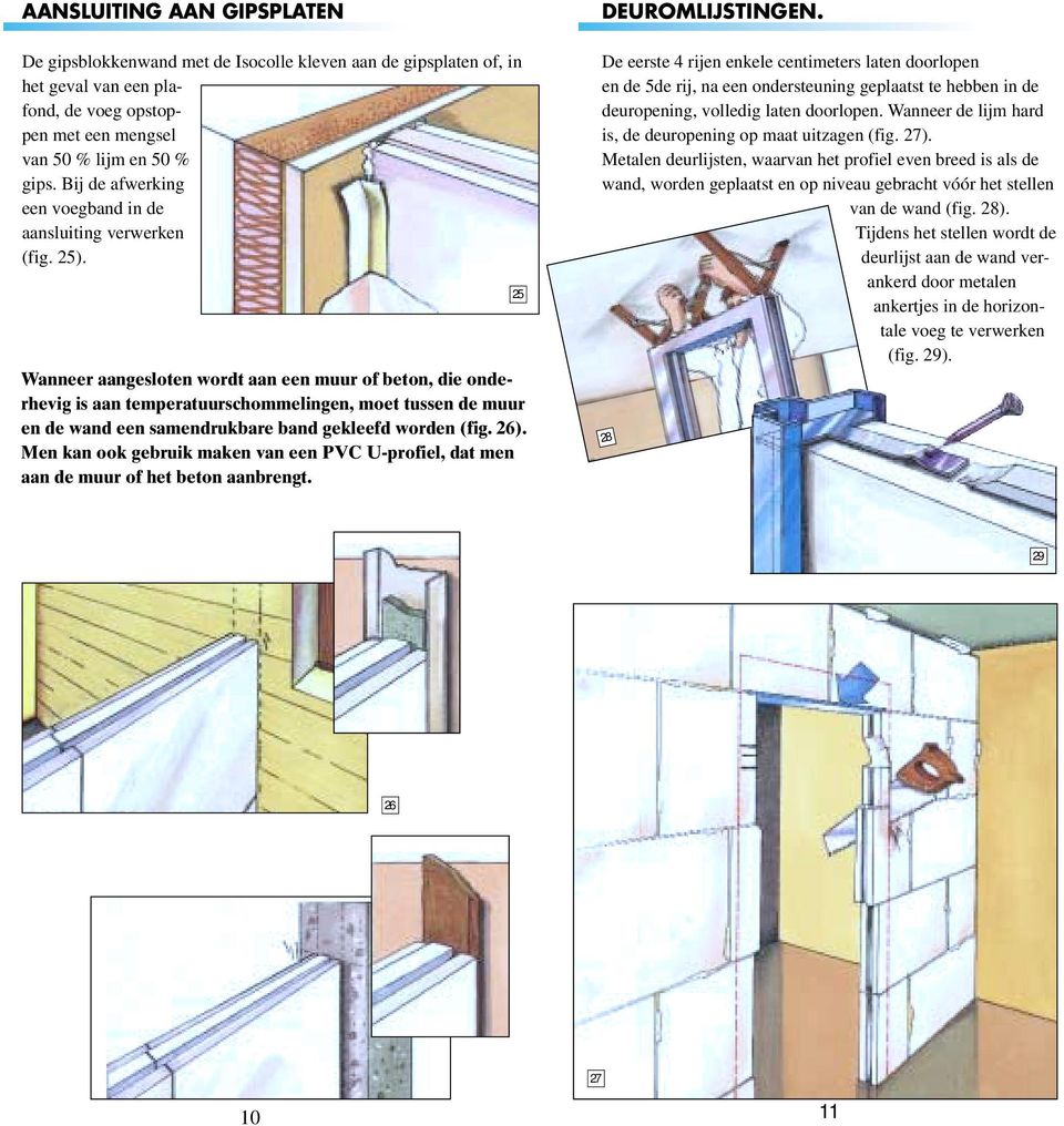 Wanneer aangesloten wordt aan een muur of beton, die onderhevig is aan temperatuurschommelingen, moet tussen de muur en de wand een samendrukbare band gekleefd worden (fig. 26).