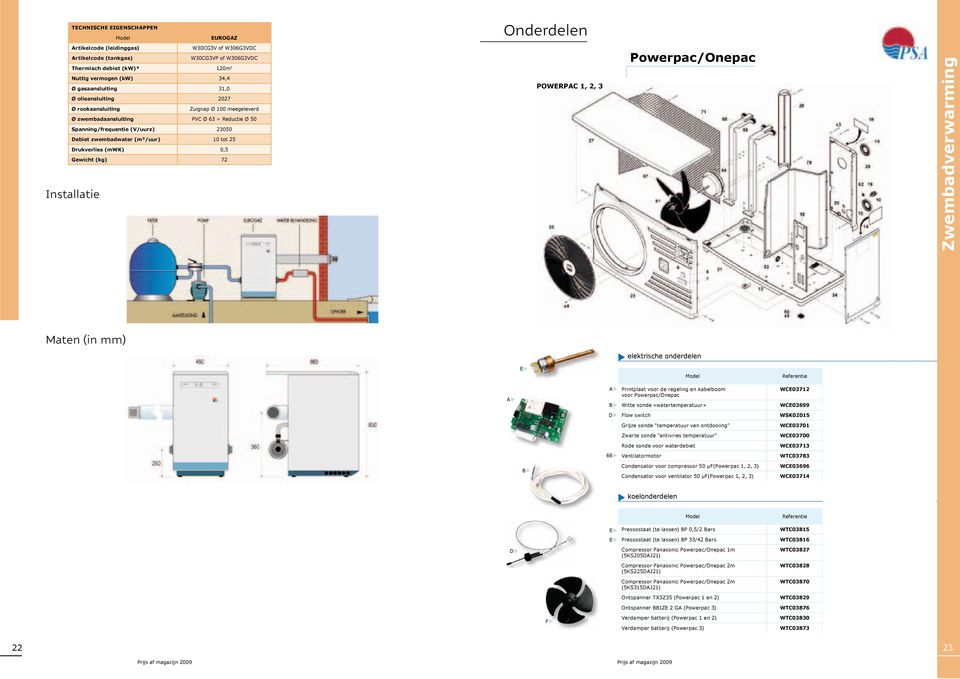 tot 25 Drukverlies (mwk) 0,5 Gewicht (kg) 72 Installatie POWERPAC 1, 2, 3 Powerpac/Onepac E elektrische onderdelen A A Printplaat voor de regeling en kabelboom voor Powerpac/Onepac WCE03712 90,00