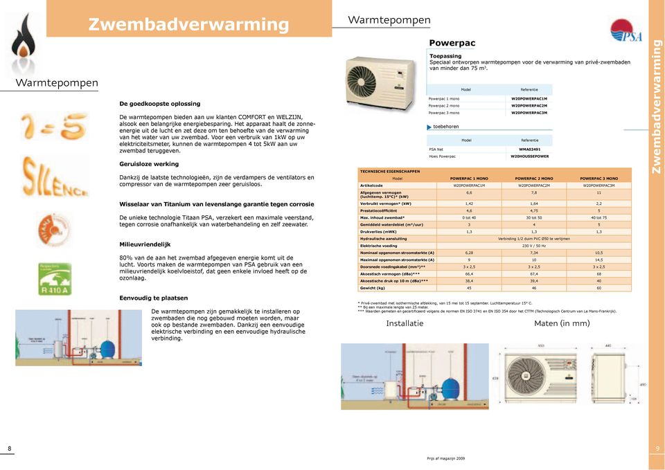 Voor een verbruik van 1kW op uw elektriciteitsmeter, kunnen de warmtepompen 4 tot 5kW aan uw zwembad teruggeven.