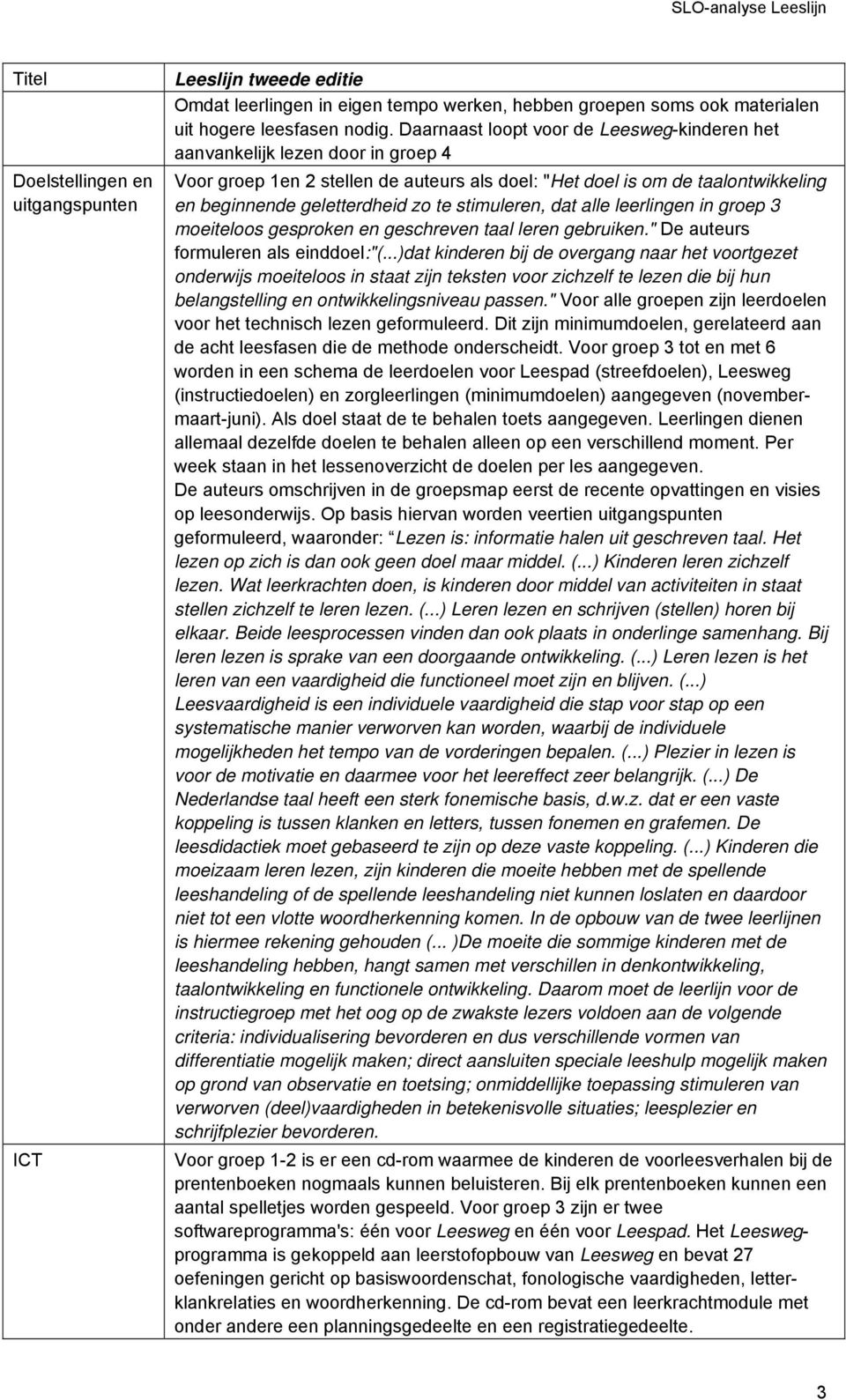 stimuleren, dat alle leerlingen in groep 3 moeiteloos gesproken en geschreven taal leren gebruiken." De auteurs formuleren als einddoel:"(.