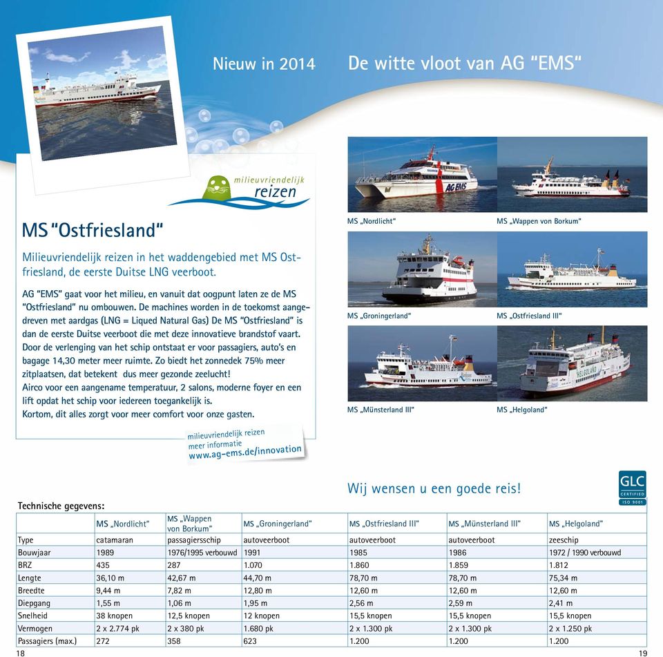 De machines worden in de toekomst aangedreven met aardgas (LNG = Liqued Natural Gas) De MS Ostfriesland is dan de eerste Duitse veerboot die met deze innovatieve brandstof vaart.