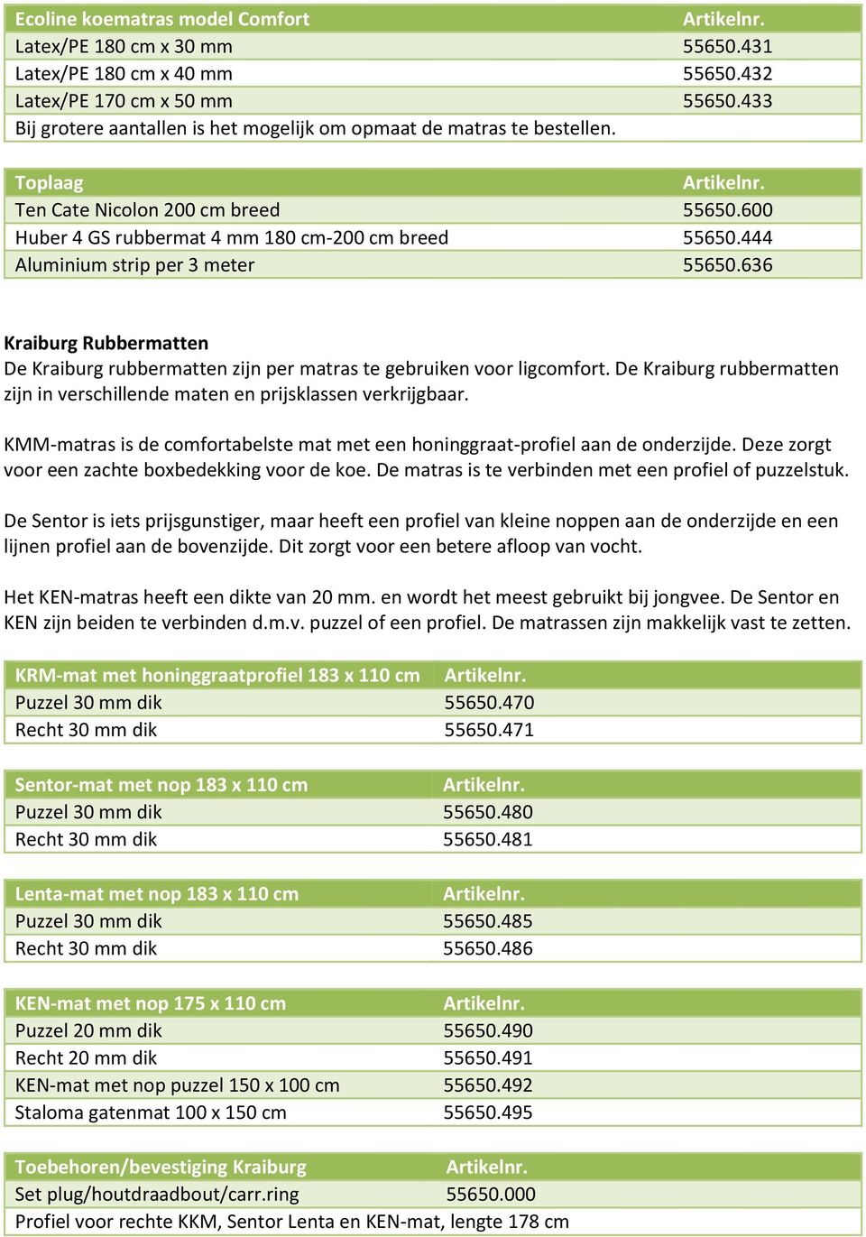 444 Aluminium strip per 3 meter 55650.636 Kraiburg Rubbermatten De Kraiburg rubbermatten zijn per matras te gebruiken voor ligcomfort.