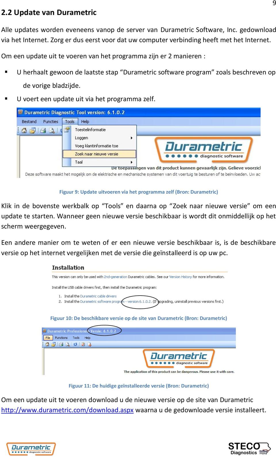 Om een update uit te voeren van het programma zijn er 2 manieren : U herhaalt gewoon de laatste stap Durametric software program zoals beschreven op de vorige bladzijde.