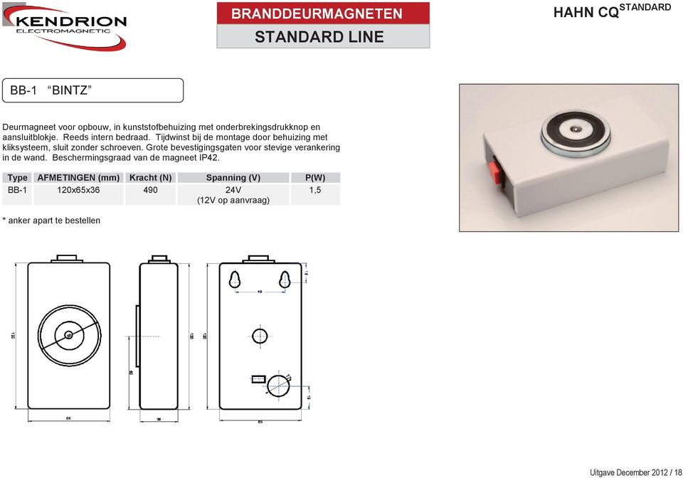 Grote bevestigingsgaten voor stevige verankering in de wand. Beschermingsgraad van de magneet IP42.