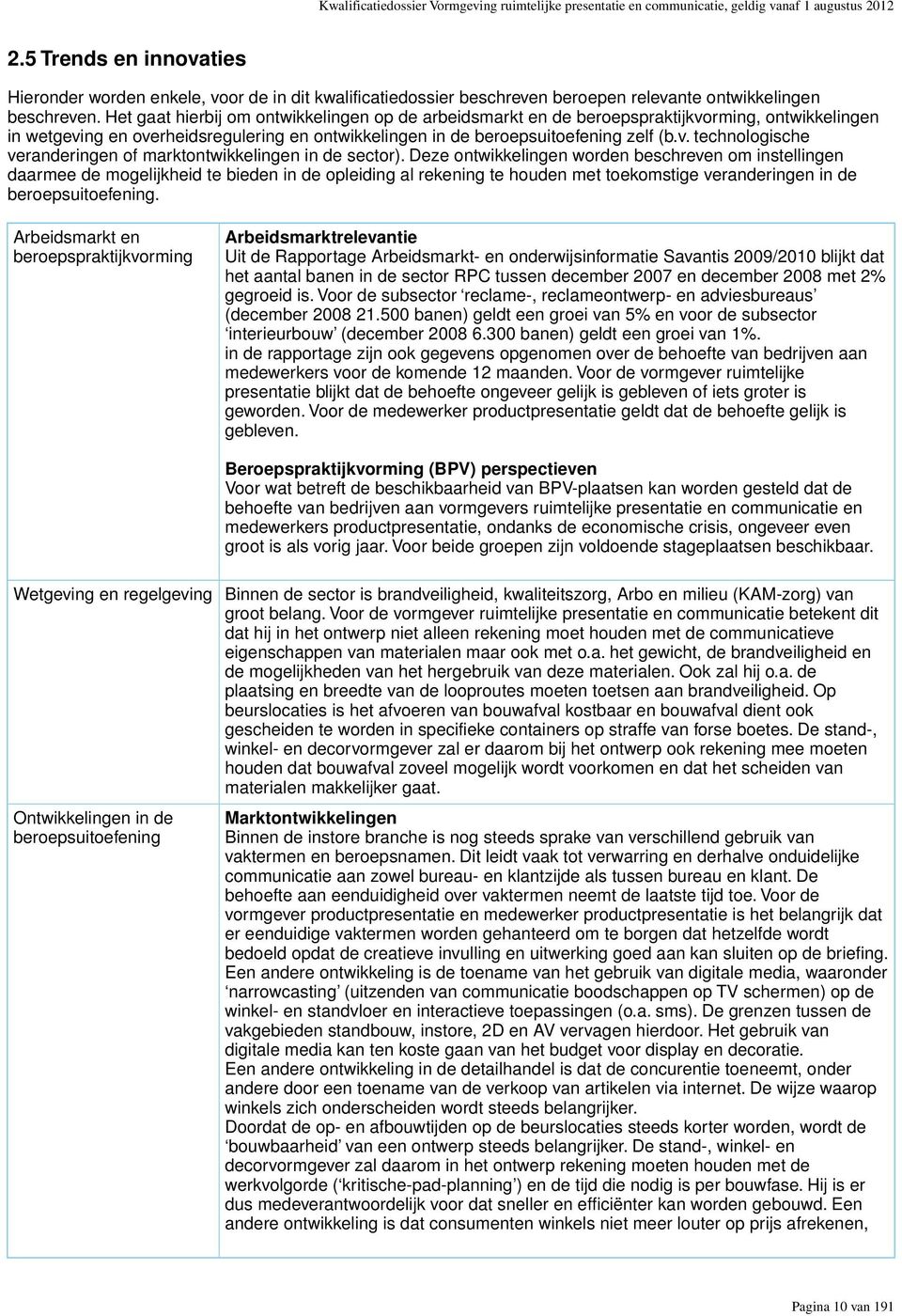 Het gaat hierbij om ontwikkelingen op de arbeidsmarkt en de beroepspraktijkvorming, ontwikkelingen in wetgeving en overheidsregulering en ontwikkelingen in de beroepsuitoefening zelf (b.v. technologische veranderingen of marktontwikkelingen in de sector).