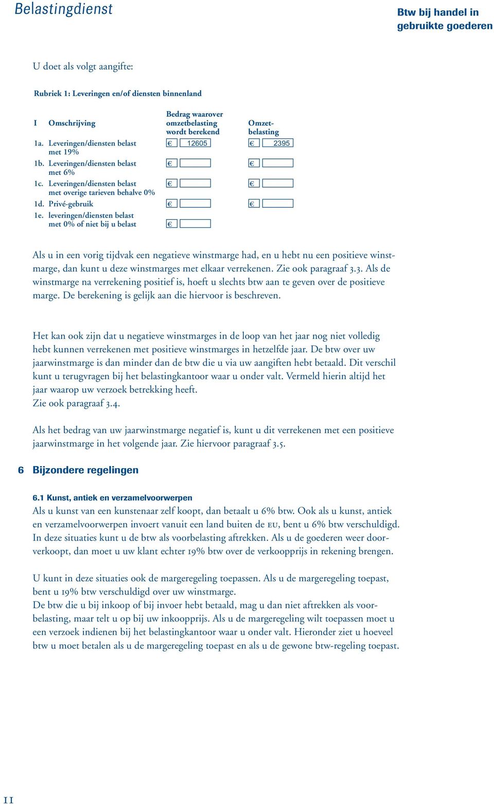 Leveringen/diensten belast 12605 2395 met 19% 1b. Leveringen/diensten belast met 6% 1c. Leveringen/diensten belast met overige tarieven behalve 0% 1d. Privé-gebruik 1e.