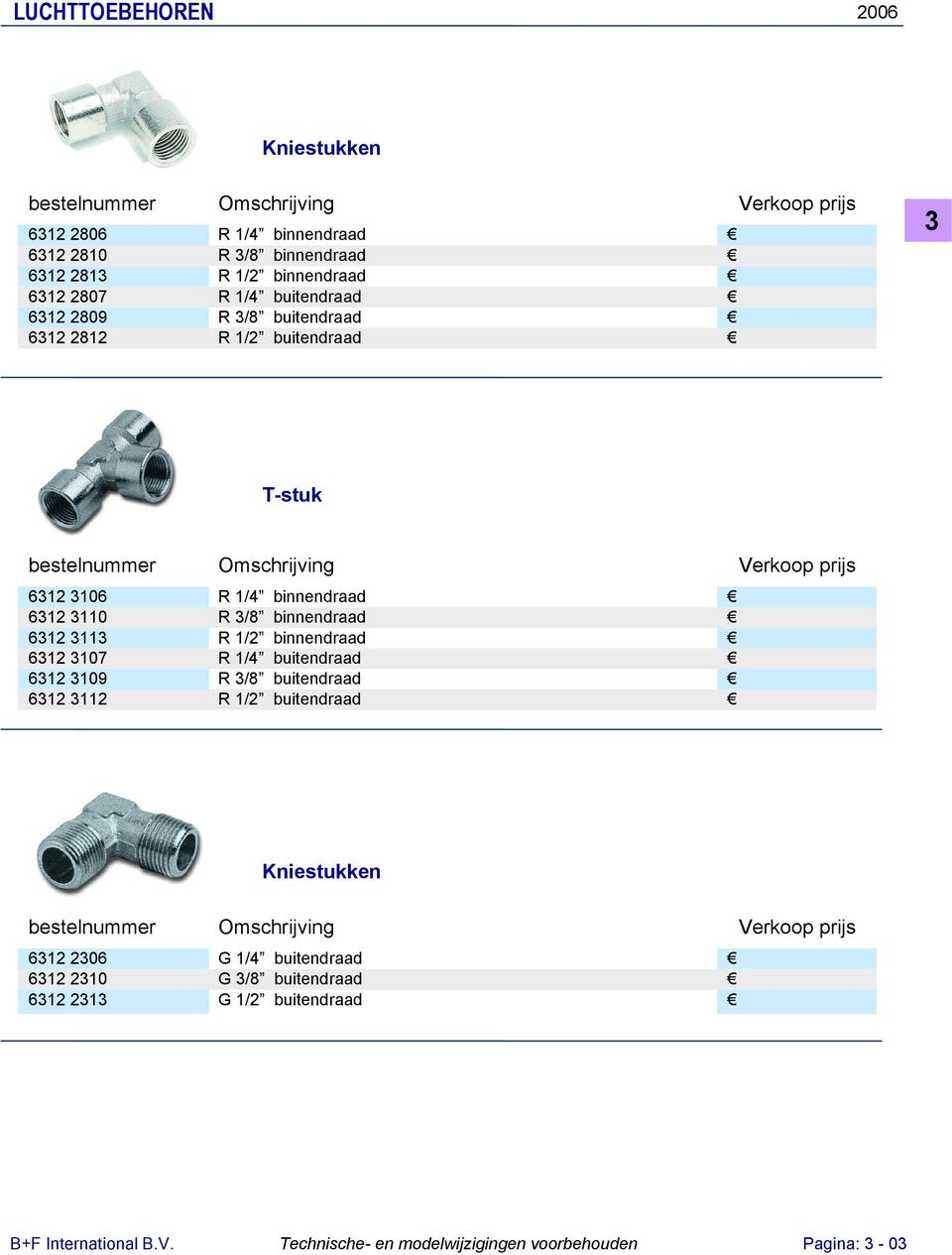 binnendraad 612 107 R 1/4 buitendraad 612 109 R /8 buitendraad 612 112 R 1/2 buitendraad Kniestukken 612 206 G 1/4