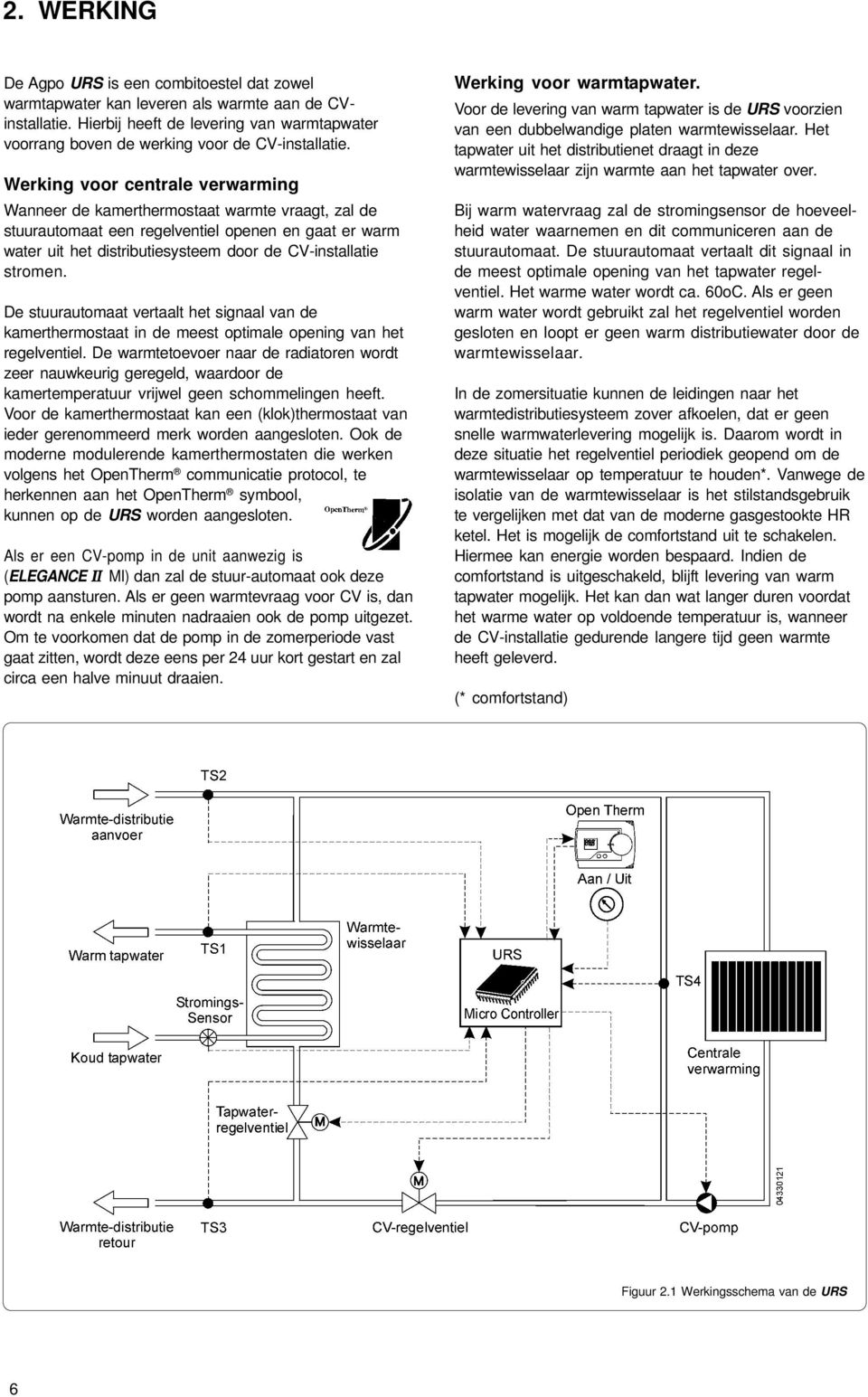 Werking voor centrale verwarming Wanneer de kamerthermostaat warmte vraagt, zal de stuurautomaat een regelventiel openen en gaat er warm water uit het distributiesysteem door de CV-installatie