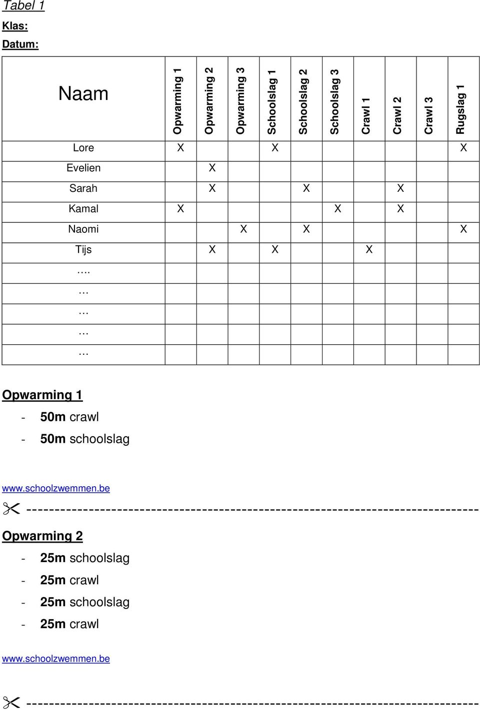 Opwarming 1-50m crawl - 50m schoolslag