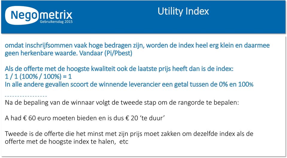 de winnende leverancier een getal tussen de 0% en 100% - - - - - - - - - - - - - - - - - Na de bepaling van de winnaar volgt de tweede stap om de rangorde te