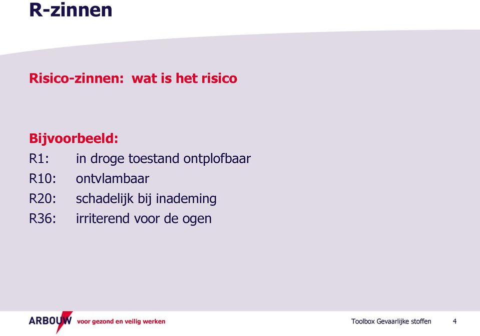 ontplofbaar R10: ontvlambaar R20: