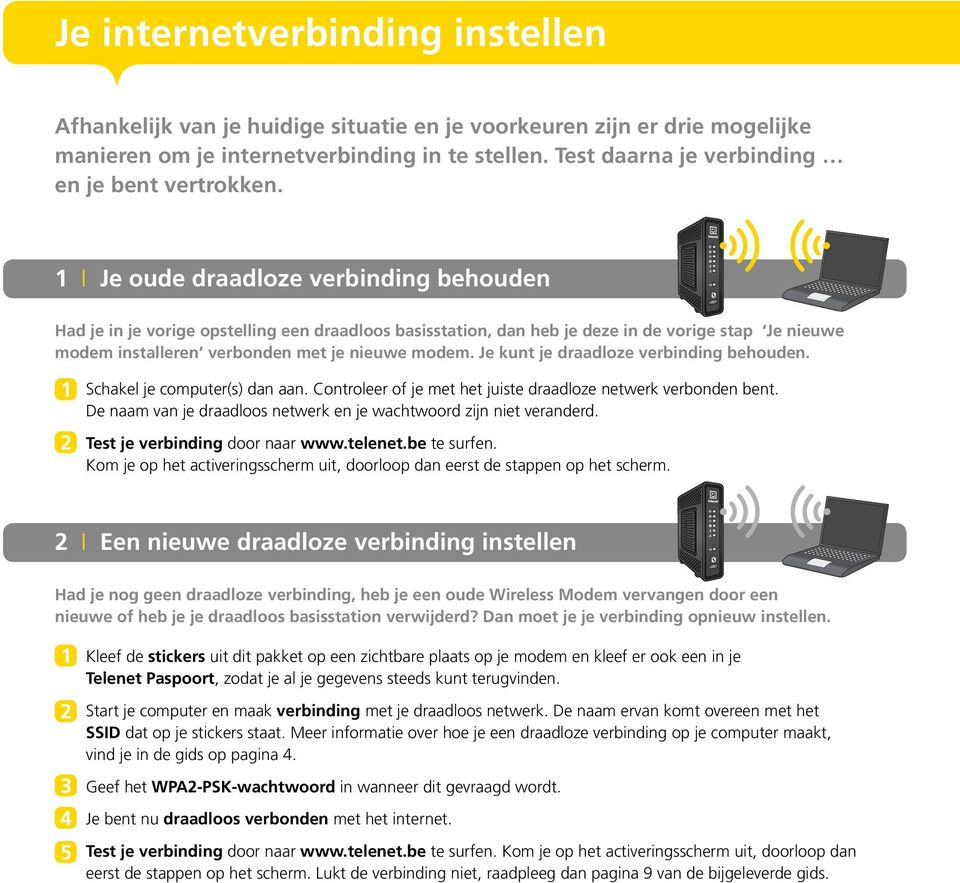 I Je oude draadloze verbinding behouden Had je in je vorige opstelling een draadloos basisstation, dan heb je deze in de vorige stap Je nieuwe modem installeren verbonden met je nieuwe modem.