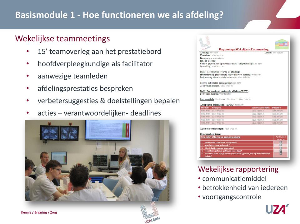 facilitator aanwezige teamleden afdelingsprestaties bespreken verbetersuggesties &