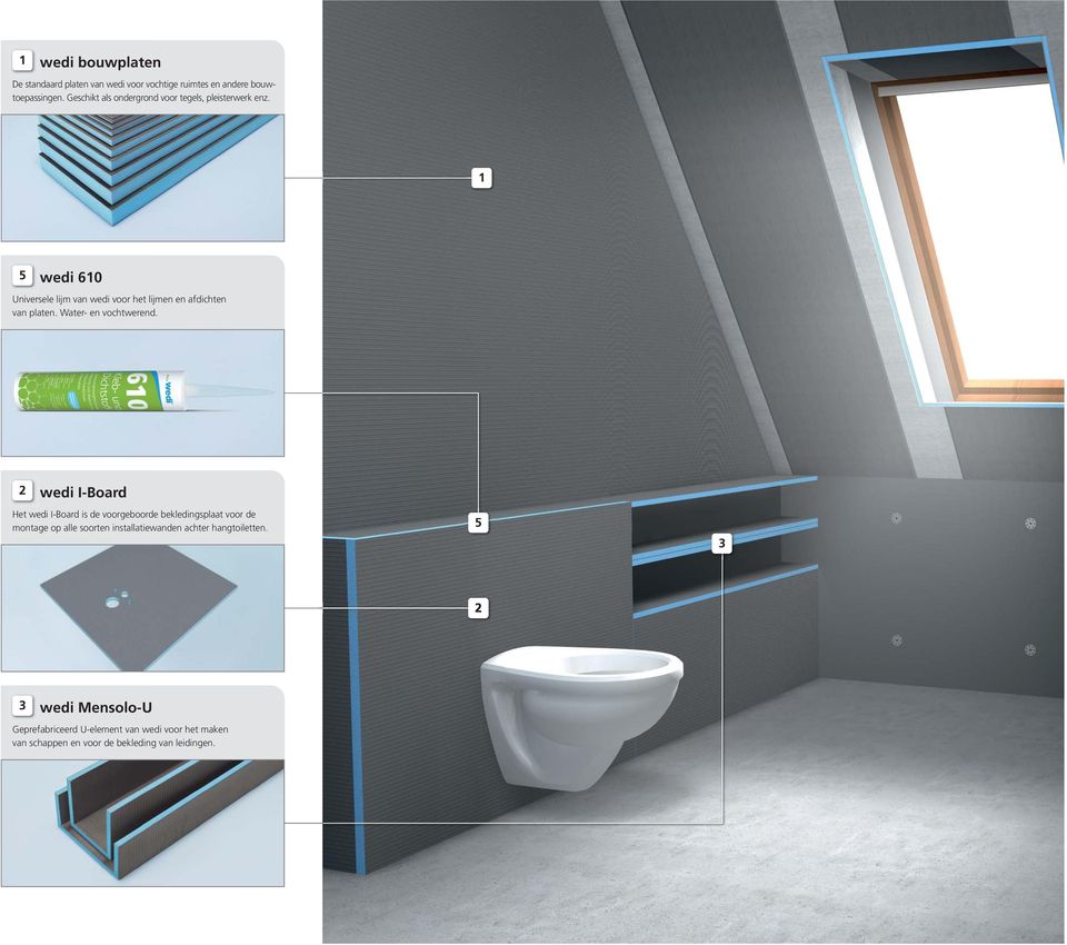 1 5 wedi 610 Universele lĳm van wedi voor het lĳmen en afdichten van platen. Water- en vochtwerend.
