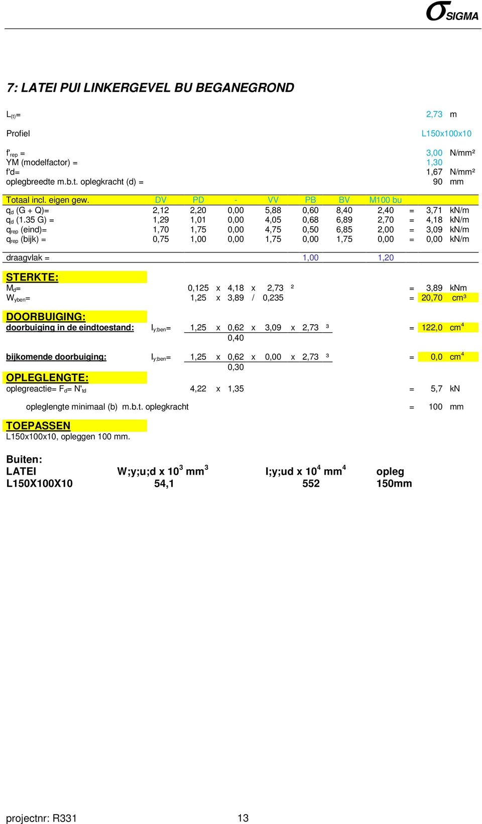 35 G) = 1,29 1,01 0,00 4,05 0,68 6,89 2,70 = 4,18 kn/m q rep (eind)= 1,70 1,75 0,00 4,75 0,50 6,85 2,00 = 3,09 kn/m q rep (bijk) = 0,75 1,00 0,00 1,75 0,00 1,75 0,00 = 0,00 kn/m draagvlak = 1,00 1,20