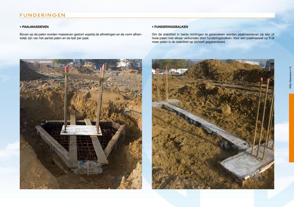 funderingsbalken Om de stabiliteit in beide richtingen te garanderen worden paalmassieven op één of