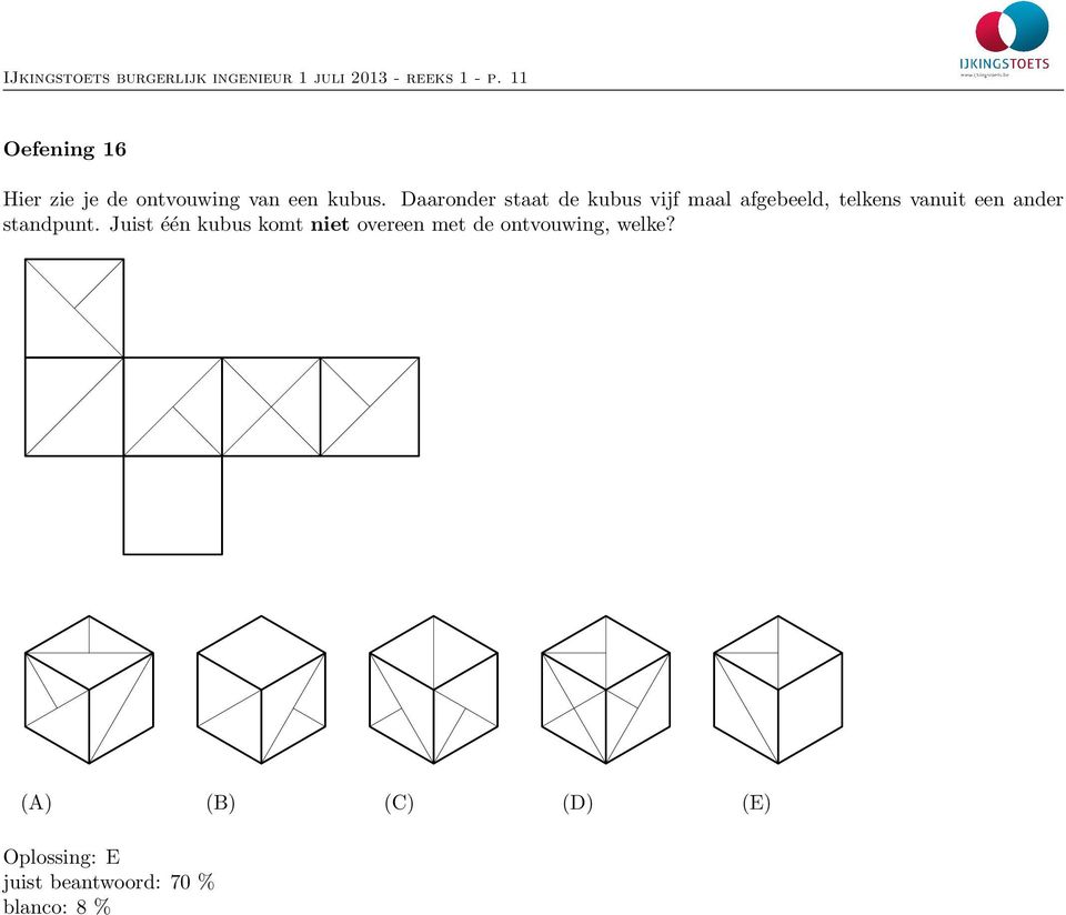 Juist e e n kubus komt niet overeen met de ontvouwing, welke?