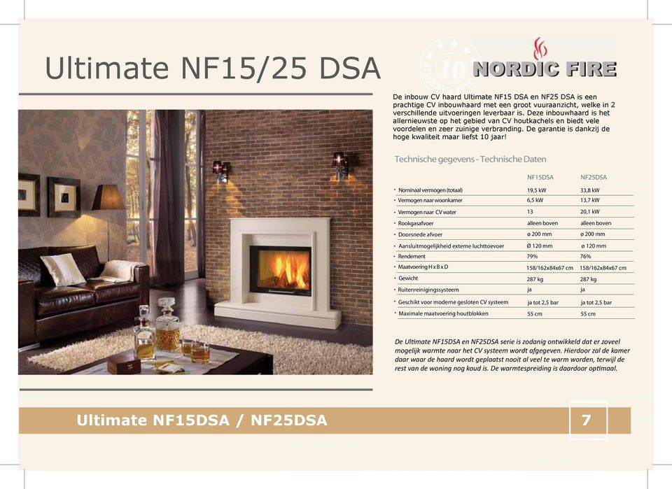 - Technische Daten NF15DSA NF25DSA Nominaal vermogen (totaal) Vermogen naar woonkamer Vermogen naar CV water Rookgasafvoer Doorsnede afvoer Aansluitmogelijkheid externe luchttoevoer Rendement