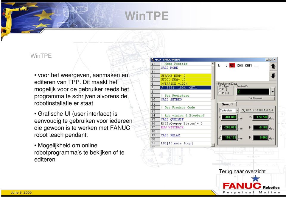 robotinstallatie er staat Grafische UI (user interface) is eenvoudig te gebruiken voor