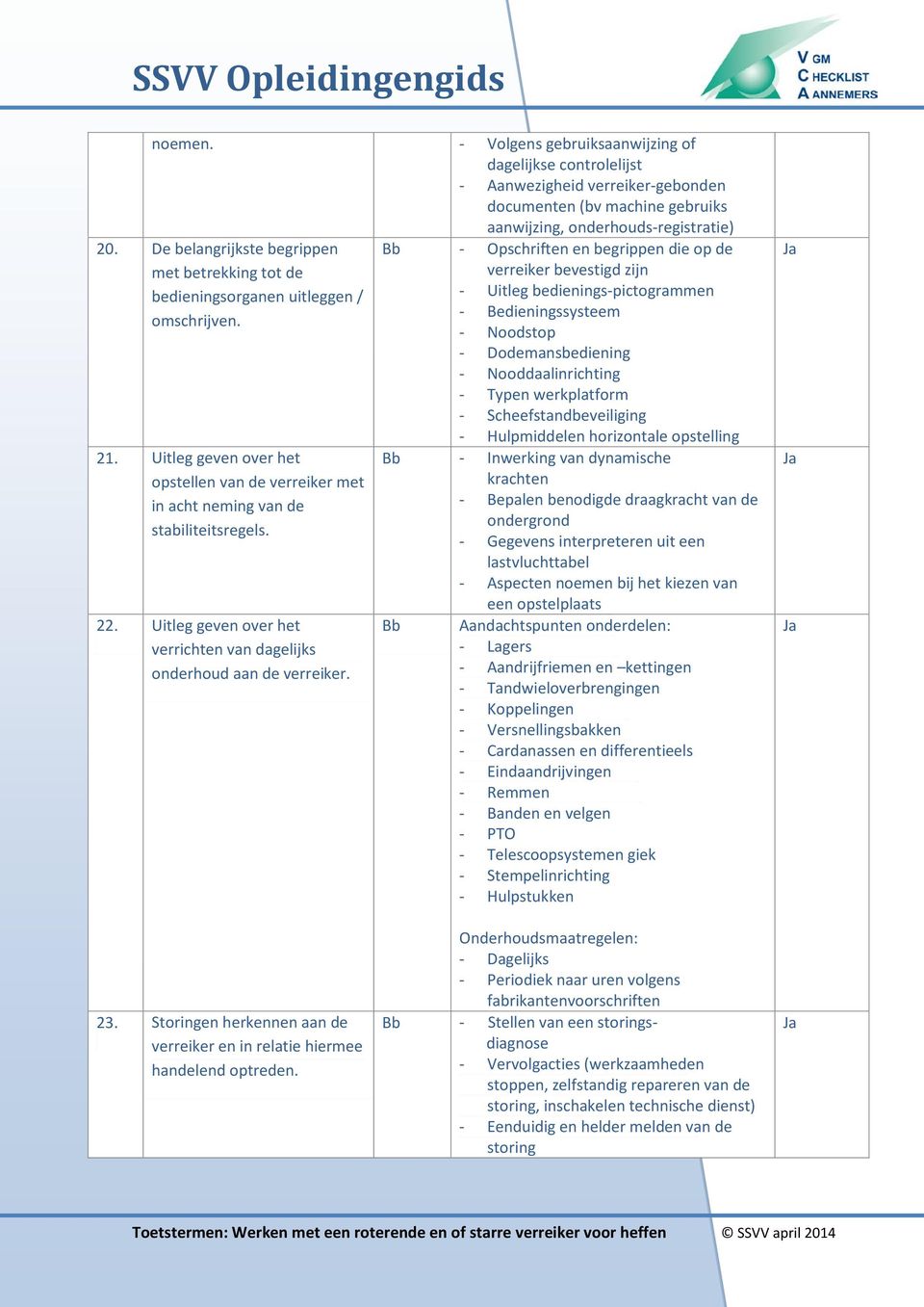 Uitleg geven over het verrichten van dagelijks onderhoud aan de verreiker.